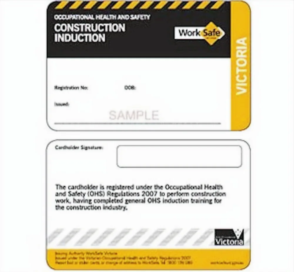 Example of an Australian Construction Induction Card, known as a White Card